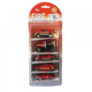 SET EN BLISTER DE AUTOS DE BOMBEROS X 5 PIEZAS. DE METAL Y PLÁSTICO,  32 CM X 13 CM X 4 CM. 1 SOLO MODELO