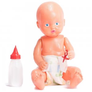 Bebé de plástico mediano c/mamadera 38 cm En Bolsa